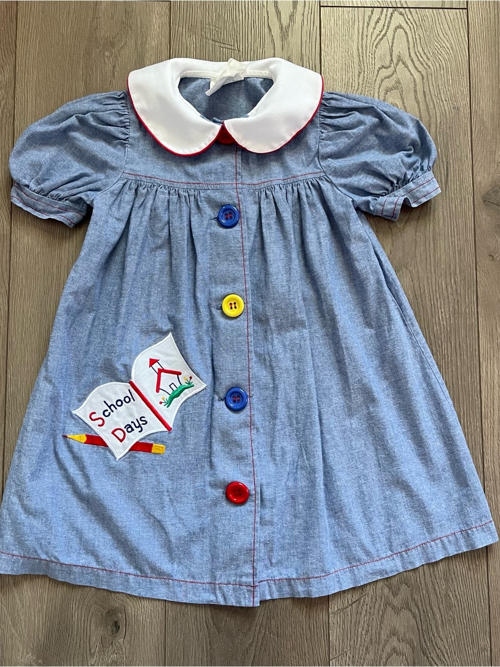 Vintage Miss Victoria Girls 6X Chambray Back to School Embroidered Dress